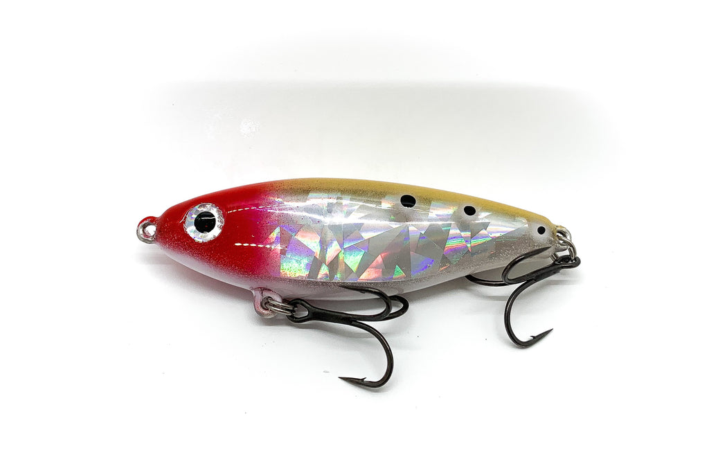 Mirrodine XL with a red head, gold back, clear body and black trout spots.