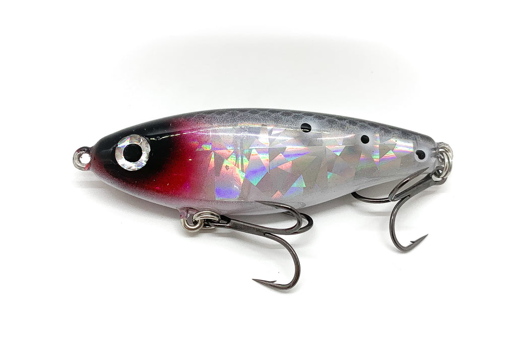 Mirrodine XL with a black head, red gills, clear body and black trout spots.